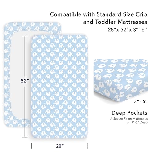 Image of 100% Organic Cotton Fitted Sheets for Standard Crib and Toddler Mattresses /Pads 28 inch x 52 inch and up to 6 inch Thick. Boys and Girls. Compatible with Dream On Me, Safety 1st, Newton, and Other Brands