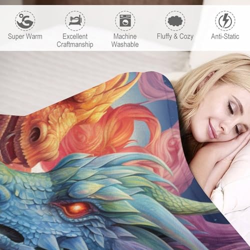 Couverture en polaire légère toutes saisons, plaid flannel motif dragon 100x130cm