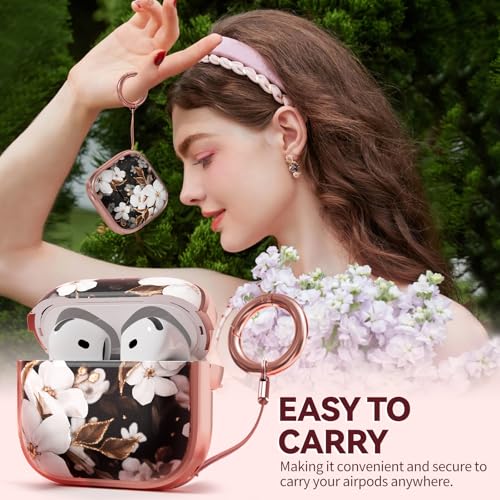 Image of Inesore for AirPods 4 Case Cover 2024 with Lock-Black Gold Flower | Two-Piece Design,with Gold Keychain & Cleaning Pen,Support Wireless Charging,Cute Luxury Case for Women Girly