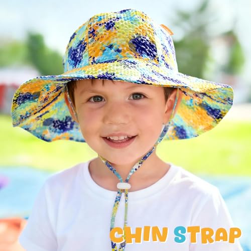 Image of HONGTEYA Baby Sun Hat Toddler Girl Beach Hat Sun Protection Adjustable Outdoor Summer Wide Brim Bucket Hat for Infant Kids