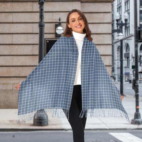 Dark Blue Grid Soft Cashmere Feel Scarf unisex for Men and Women Winter Large Shawl Wrap2
