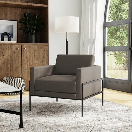 Homepop K8622-E914 Modern Metal Frame Accent Chair Home Décor|Accent Chairs For Living Room & Bedroom - Pewter Gray Faux Leather thumb #1