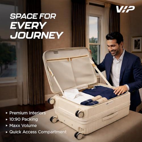 Image of VIP FLEX9010 Expandable Check-in Trolley Bag 78cm | Large | Hard Luggage | 8-Wheel Business Travel Suitcase with 15.6 inch Laptop Compatible | Flushed TSA Lock | 3 Years International Warranty (Beige)