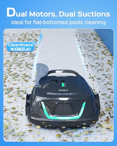 WYBOT Cordless Pool Vacuum Robot, 120 Min runtime, Fast Charging, Dual Filters, Self-Parking, Ideal for Above Ground Poo