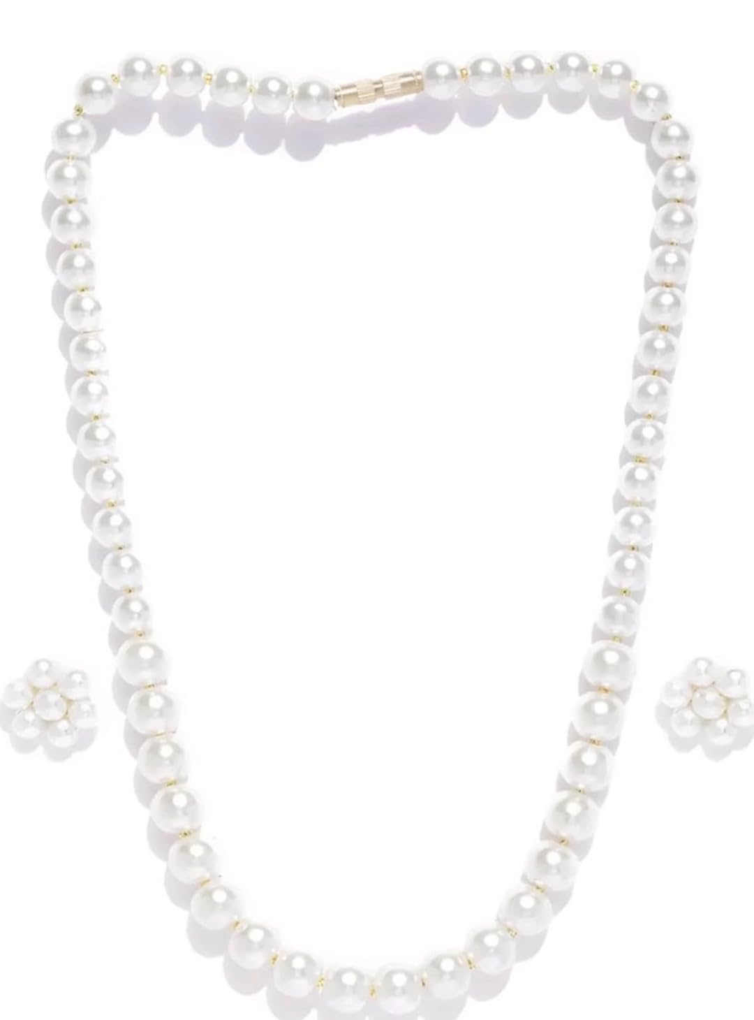 White Pearl Necklace and Earrings Jewellery Set for Women-image-11