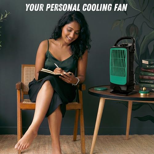 Image of Ekvira Aura High Speed Cooling Fan NEW | Tower Fan | 120 Oscillation | 3 Speed Single-Knob Control | Bladeless Safe Design | 1 Year Warranty | Portable Table Fan for Home Office Kitchen | Black Green