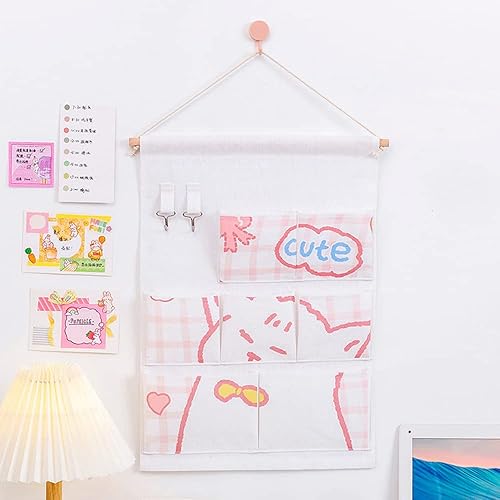Organizador colgante Kawaii con bolsillos y ganchos, organizador y almacenamiento de habitaciones para niñas adolescentes, bonita decoración