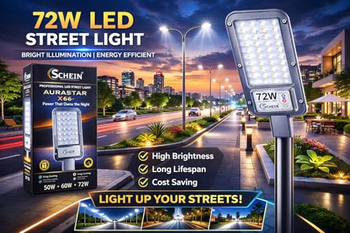 Image of SCHEIN 72W LED Street Light (White) | Slim & Lightweight Design | Durable Plastic Body | Outdoor Waterproof | Ideal for Street, Parking, Garden & Warehouse | Pack of 1