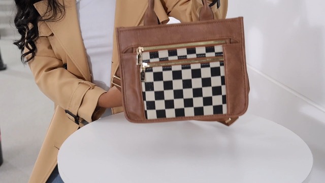 Bolso cruzado de cuero vegano a cuadros para mujer miniatura 7