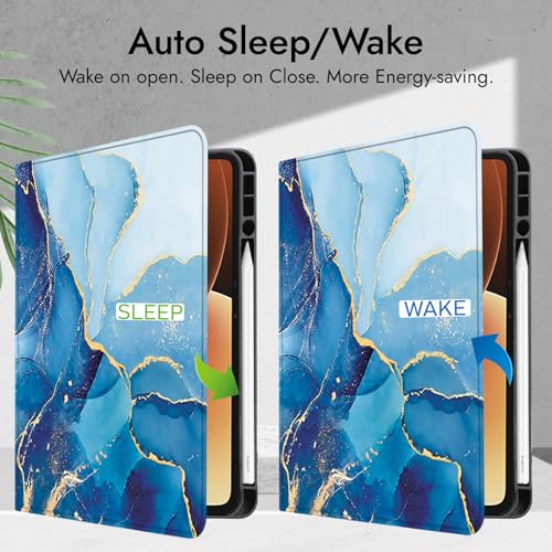 Image of Robustrion Cover for Xiaomi Pad 8 /8 Pro /Xiaomi Pad 7 /7 Pro Cover Case with [Pencil Holder], Folio Flip Cover with Tablet [Auto Sleep Wake] - Marble Blue