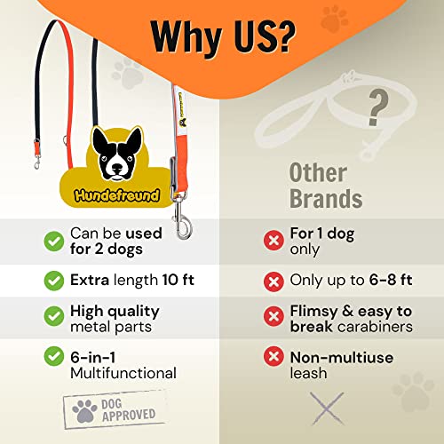 Hundefreund Multifunctional Dog Leash (6 In 1) Adjustable Length 10 Ft Multipurpose For Medium And Large Dogs, Convertible Hands Free, Crossbody, Over Shoulder, Double Dog Leash With Multifunction #TOP7