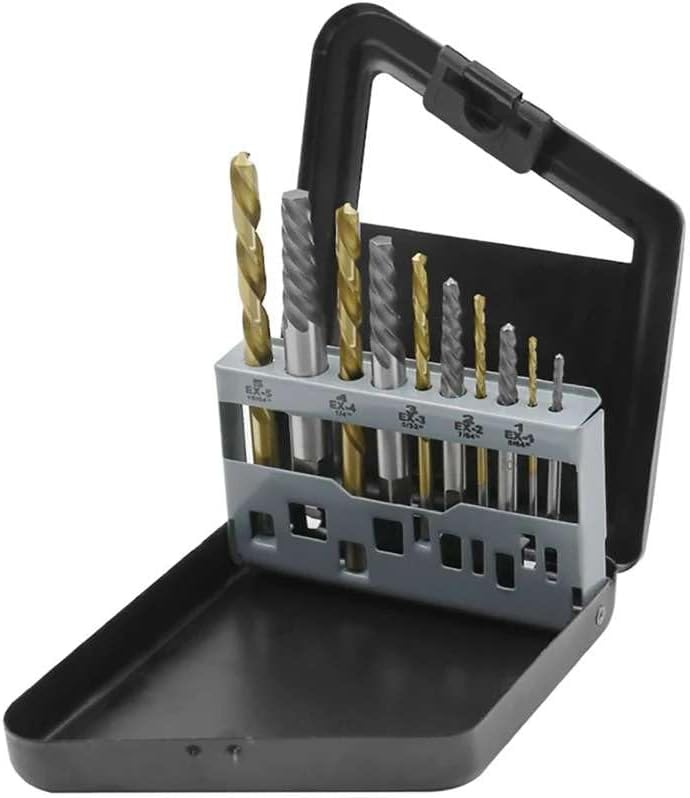 Stripped Screw & Bolt Extractor Set - 10 Piece Left-Hand Drill Bit Kit for Removing Damaged Fasteners Easily