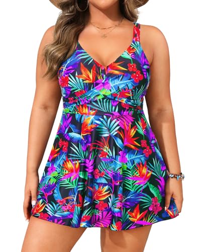 Image of Aqua Eve Plus Size Swim Dress - Two Piece Tankini Swimsuit Tummy Control Bathing Suit with Shorts 2025