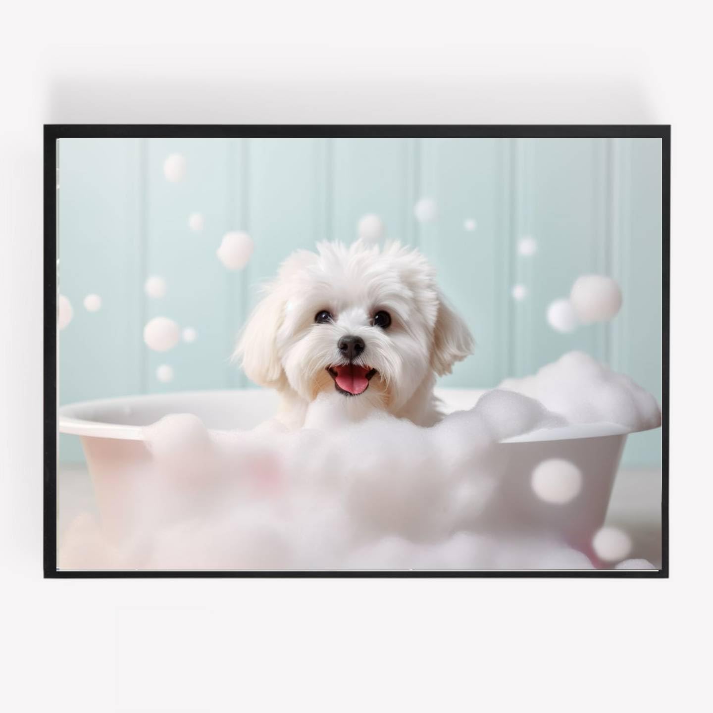 maltese dog bath bathroom Print Picture Poster cute A4 UNFRAMED wall art Home decor Decorating gift