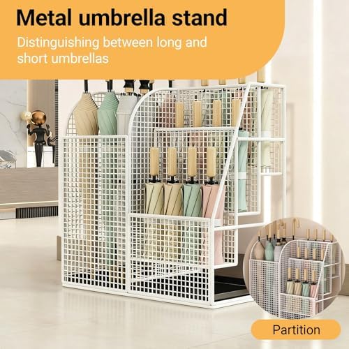 Large Capacity Multi-Tier Metal Umbrella Stand - Freestanding, Removable Base - Ideal for Home, Hotel, School - Stylish Black Design for Indoor/Outdoor Use