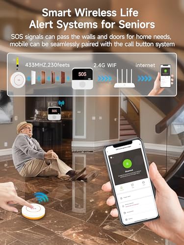 PILSAMAS WiFi Caregiver Pager Wireless Call Button System with App Alert, Multi-Location Alarms & Backup Alerts for Nursing Homes & Elderly Care - 2 Hub + 3 Caregiver Call Button - Thumbnail 2