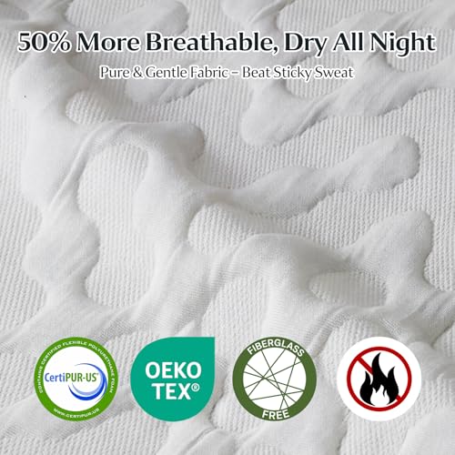 Image of Yaak 14 Inch Queen Memory Foam Mattress, Cooling Gel Made in USA, White | Medium firm, back pain relief, motion isolation, breathable, CertiPUR-US, Oeko-Tex, fiberglass free