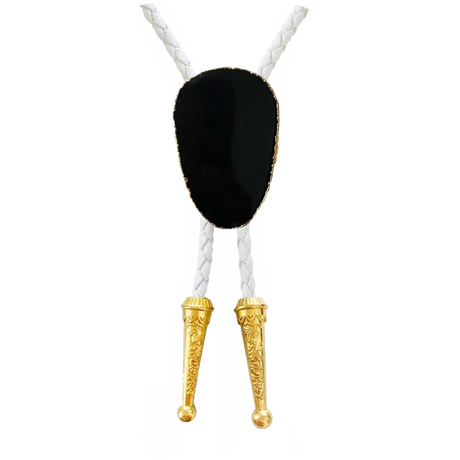 Daisy Del Sol Gemstone Bolo Tie Braided Vegan Faux Leather Natural Stone Gold Handmade Necklace Adjustable Boho Western Jewelry
