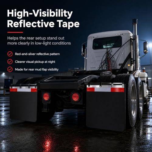 Image of Straight Bar Type Mud Flap Hangers for Semi Truck Mud Flap Hangers for Semi Mud Flaps with Reflective Strip Tape Square Steel Mudflap Hangers