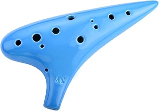 Joy of Wood Thrush 12 Hole Alto C Sweet Potato Ocarina Pottery Ocarina with a Protective Bag and Songbooks (Water Blue)