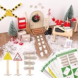 52 Stück Wichteltür Set mit Briefe, Baustelle, Briefkasten, Stiefel, Kranz, Leiter Wichtel Zubehör Weihnachten Wichtelbriefe Weihnachtswichtel Adventskalender Kinder Deko