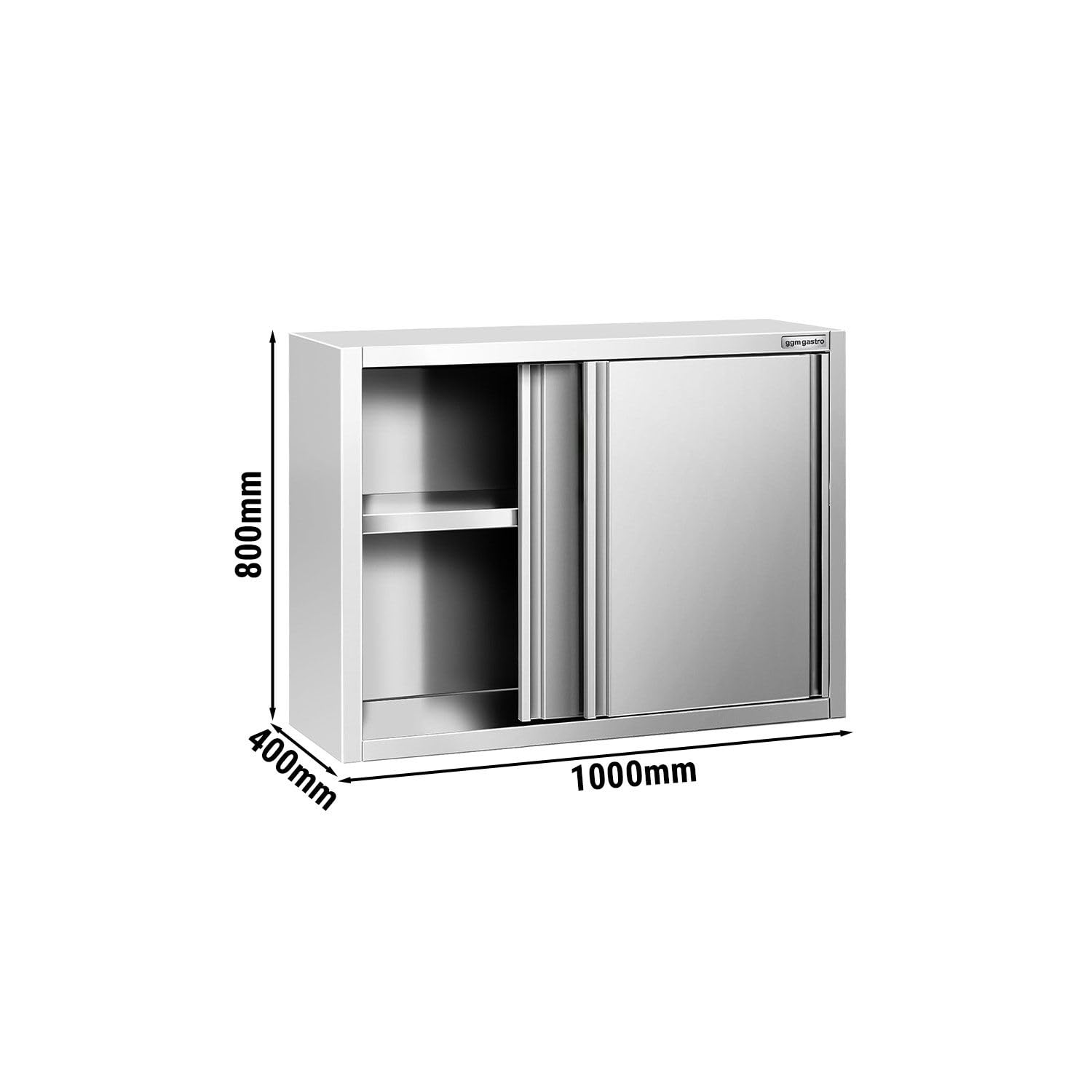GGM Gastro Wandhängeschrank 1000x400x800mm mit Schiebetüren | Hochwertiger Edelstahl, hygienisch abgerundete Ecken, leichtgängige Schiebetüren, montagefertige Lieferung, langlebig