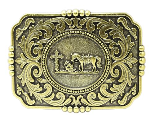 Image of Moranse Cross Cowboy Kneeling Prayer Horse Zinc Alloy Belt Buckles