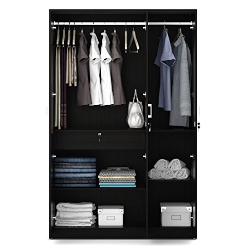 Image of Spacewood Value Wardrobe | 3 Year Warranty | Almirah, Cupboard, Almari, 3 Door Wardrobe, 1 Drawer (1 Lock Drawer) and 1 Hanging Space|Engineered Wood| Natural Wenge