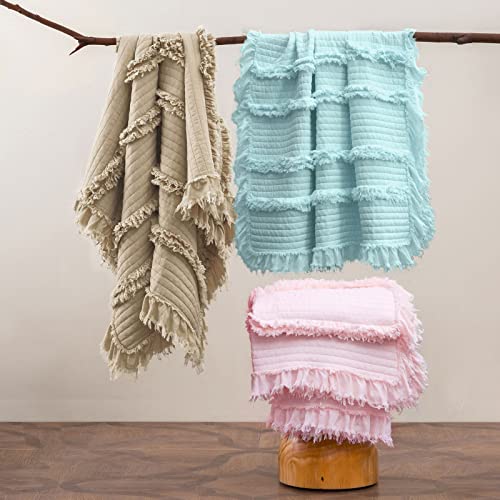 Ultrasoftprewashedquiltedbohothrowblanketrufflefringedbeigedecorativethrowstonewashedchicrusticblanketforsofacouchbedchair50x60  Urban Country Home Decor Ultra soft pre washed quilted boho throw blanket ruffle fringed beige decorative throw stone washed chic rustic blanket for sofa couch bed chair 50x 60  urban country home decor