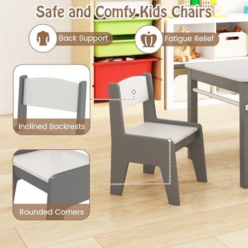 Image of Costzon Kids Table and Chairs, 3-in-1 Wooden Art Drawing Desk Set (Gray) | Toddler Table w / 4 Fabric Bins, Multiple Open Storage Compartments & a Paper Roll for Painting, Writing, Reading, Craft