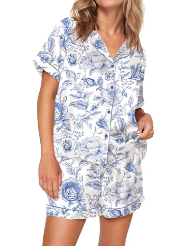Image of SHESHOW Satin Pajamas for Women Set Preppy Animals Pjs Short Sleeve Shorts 2 Piece Loungewear Sets XS-XXL