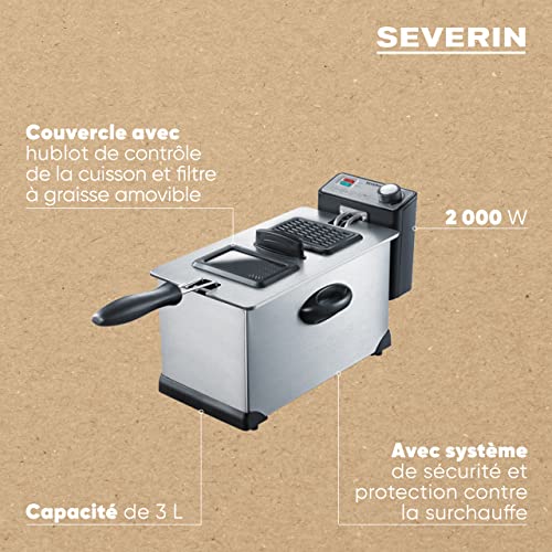 SEVERIN Friteuse 2 000 W, Friteuse électrique en inox d’une capacité de 3 L, Appareil de cuisson pour frites, légumes, viandes, poissons ou beignets, inox, FR 2431 – Image 5