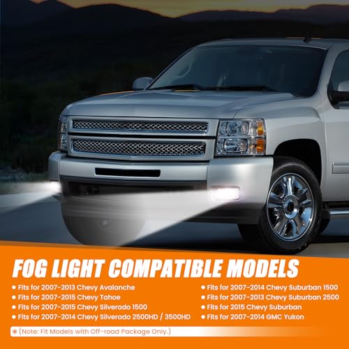 Image of Silverado LED Fog Lights for 07-14 Chevy Silverado 1500 /Silverado 2500HD 3500HD /Suburban 1500 /Suburban 2500 /Tahoe /Avalanche /GMC Yukon Accessories, 60W Fog Light Assembly Kit, Bumper Fog Lamps