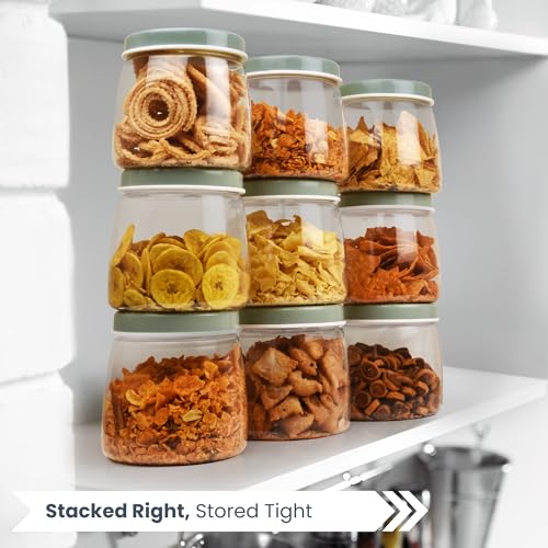 Image of FLAIR Cubics Airtight Food Storage Containers Set of 9 - (1000ml each) with Spoon - Green, BPA-Free, Transparent, Durable & Space-Saving Jars for Kitchen, Pantry, Snacks, Grains & More