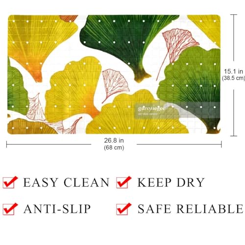 Tapete de PVC para bañera extra largo Art Colorful con diseño de ginkgo 5