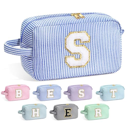 Image of YOOLIFE Birthday Gifts for 6 7 8 9 10 11 12 13 14 15 Year Old Teen Girl - Initial Makeup Bag Letter Toiletry Pouch Cosmetic Case, Personalized Teen Girl Gifts Trendy Stuff Party Favor, Blue S
