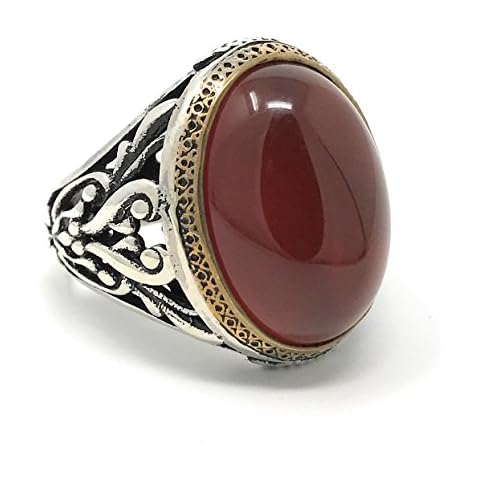 KAR 925K Sterling Silver Filigree Red Agate Ring Cover