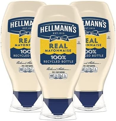 Hellmann's Real Mayonnaise Squeeze Bottle 3 Count For A Rich Creamy Condiment Gluten Free, Made With 100% Cage-Free Eggs 20oz