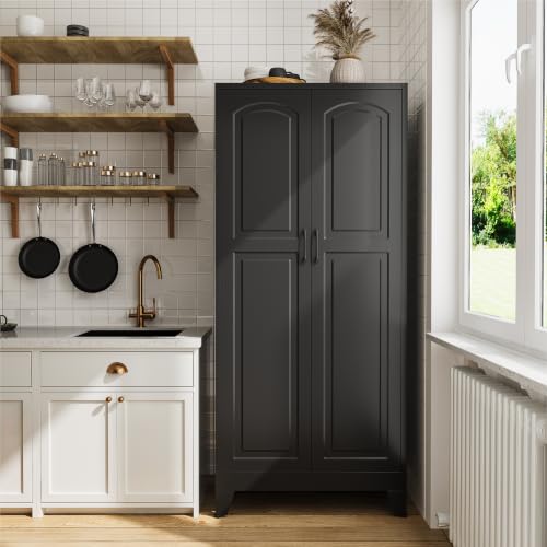 Image of COFaR 71 inch Black Arched Storage Cabinet for Living Room and Home Office
