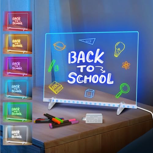 LED Note Board with 7 Colors, Includes Adapter, 13'x10' Led Drawing Board for Kids, Light Up Dry Erase Boards with 7 Markers, Soft Cloth, Hanging Chain, Holiday Trend Gift
