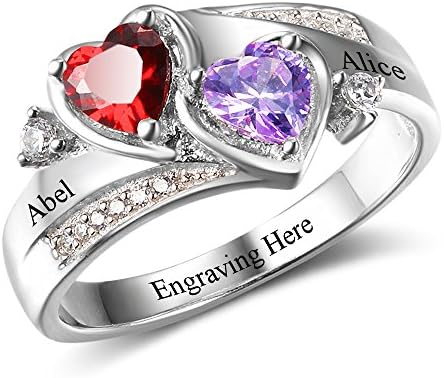 Personalized Birthstone Rings for Women Mom Sterling Silver Mothe...