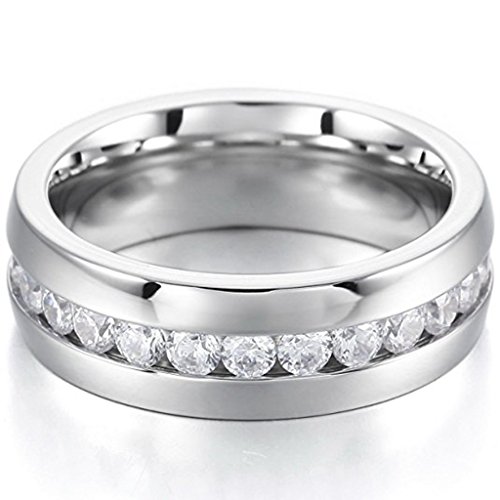 Nl19 Mens Womens 6Mm Titanium Stainless Steel High Polished 18K Gold Plated Channel Set Cubic Zirconia Cz Promise Engagement Band Unisex Gold Wedding Ring Comfort Fit, Size 6-32 (11, Silver) #TOP2