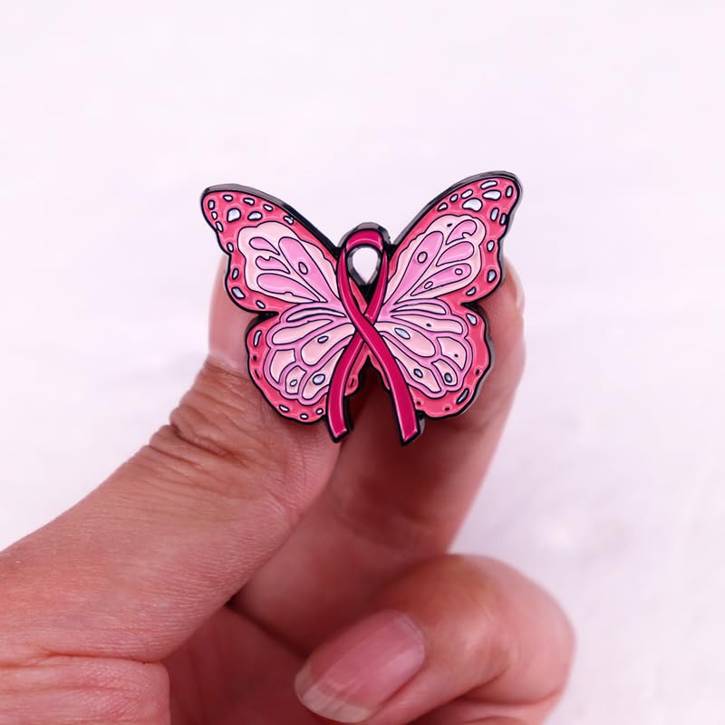 Image of Breast Cancer Awareness Pink Ribbon Rhinestone Brooch Pins, Faith Hope Love Fight Pray Lapel Pins, Pink Crystal Support Jewelry for Women