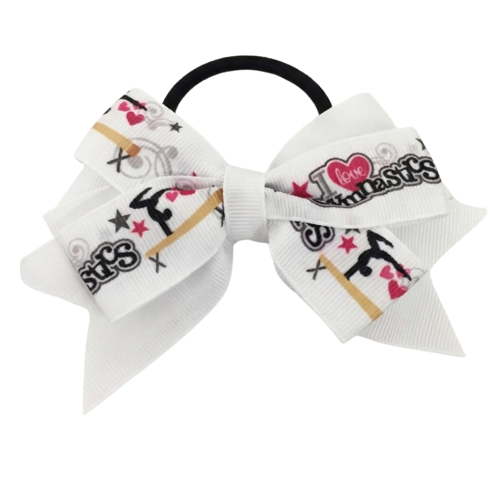 Gymnastics Hair Bow - Girls Ponytail Holder & Elastics, Love Gymnastics Hair Accessories Gift for Gymnast and Teams