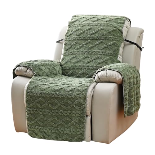 vctops Geometric Jacquard Plush Recliner Chair Cover Soft Fuzzy Fluffy Reclining Chair/Furniture Protector with Elastic Straps for Kids, Pets(Green,21.7