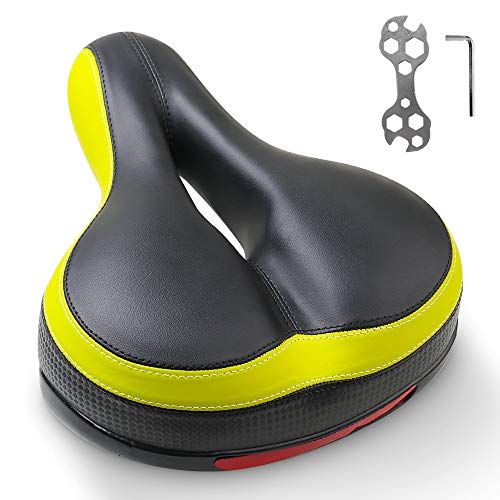 Supwvsc Comfort Bike Seat with Dual Shock-Absorbing Ball ,High Density Memory Foam Bicycle seat for Men Women, Hollow Design,Universal Fit Saddle with Tools (Green)