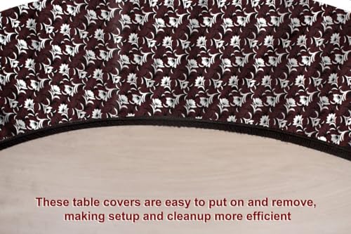 Image of The Furnishing Tree Round Elastic Fitted Dining Table Cover WxL 54x54 Inches Floral Pattern Brown
