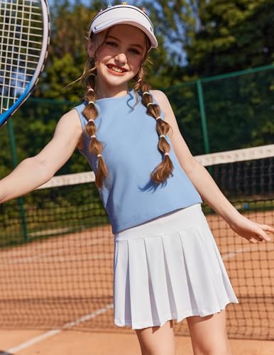 Image of Arshiner Girl's Tennis Skirts with Shorts Athletic Pleated Skirt Workout Performance Skorts with Pockets for Kids 4-13Y