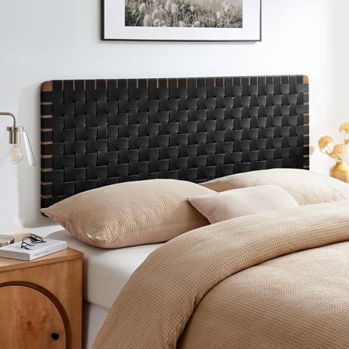 Modway Sparta Vegan Leather Weave Queen Headboard in Walnut Black, Faux Leather Queen Headboard Only...