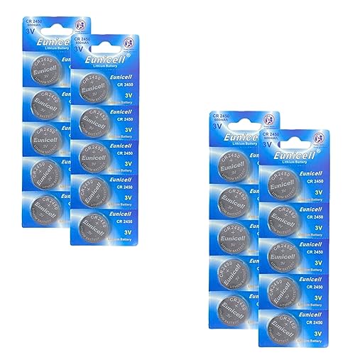 Eunicell - 20 x CR2450 3V Lithium Coin Cell Button Battery - (DL2450/CR2450) Suitable for use in LED lights, Digital Voice Recorders, Toys, Blood Glucose, Cholesterol Testing, Meters, Toys